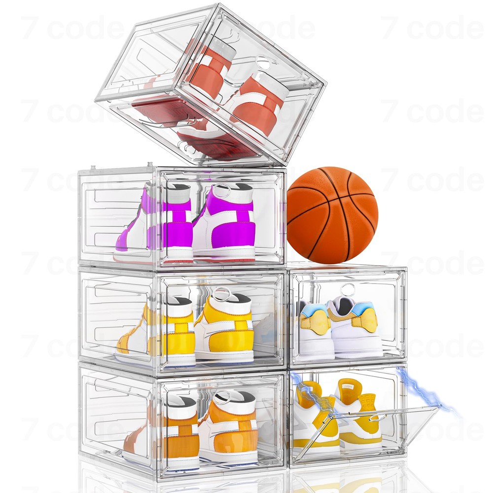Thickened Clear Shoe Storage Organizer with Magnetic Door, Sturdy Stackable S...