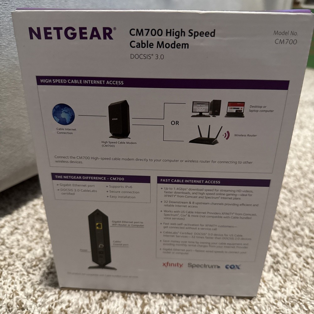 NETGEAR CM700-100NAS High SpeedCable Modem (open Box, Tested)