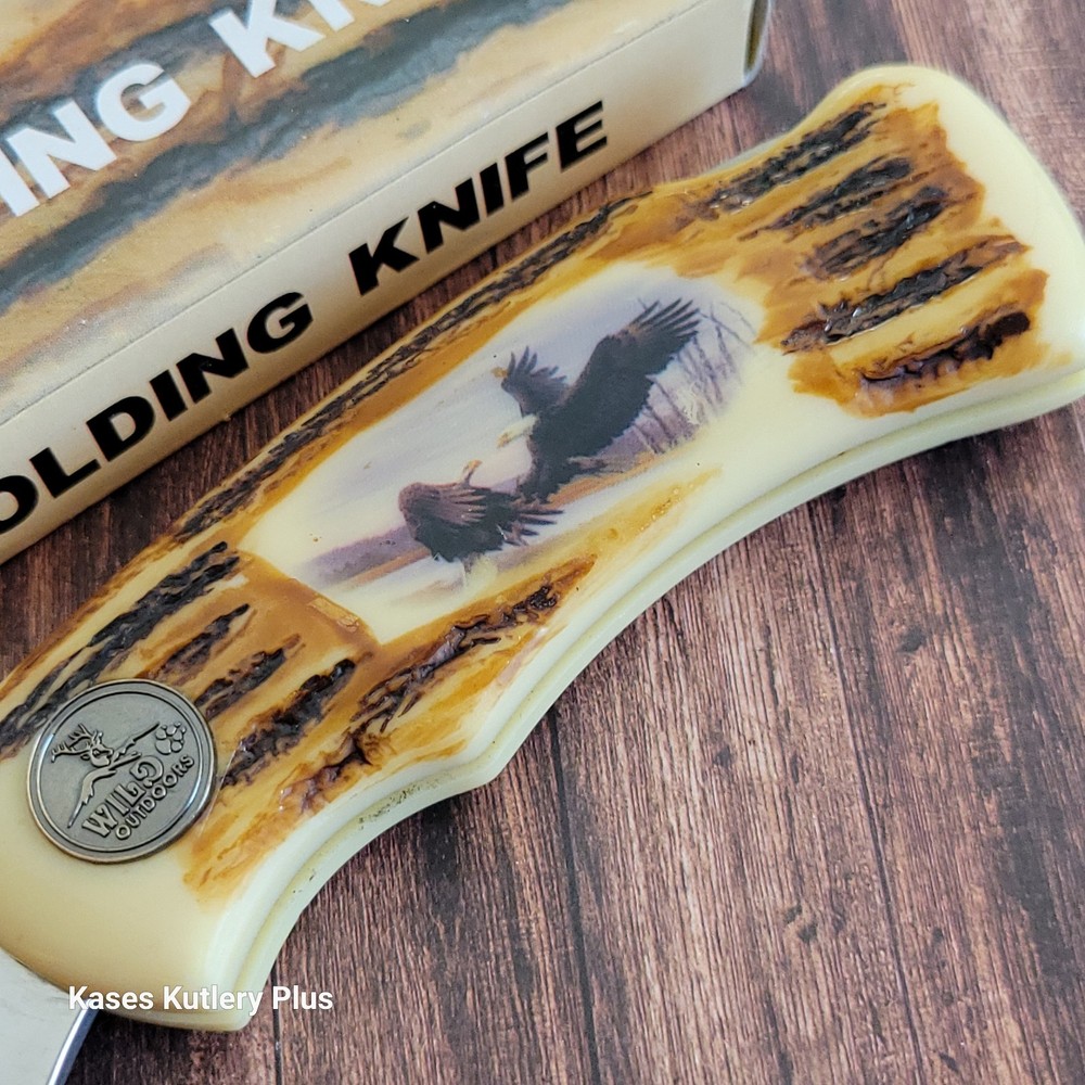 Wild Outdoors Lockback Folding Pocket Knife W/Bald Eagle Picture