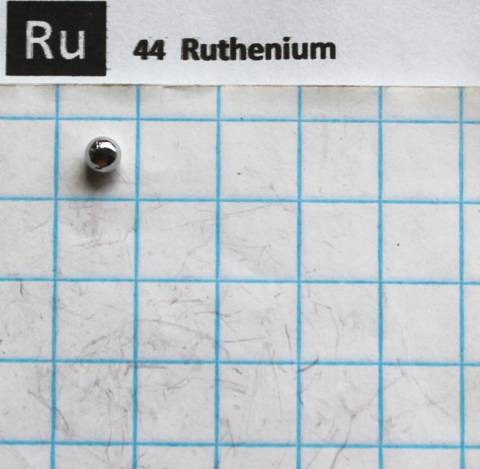 0.52 gram 99.95% solid Ruthenium metal pellet element 44 sample