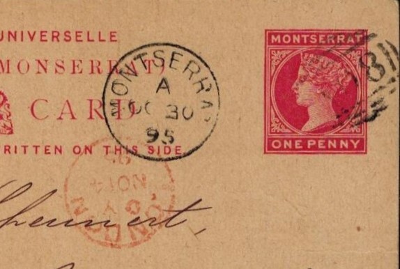 Montserrat 1895 1d Red Reply Postcard w/Reply Still Attached