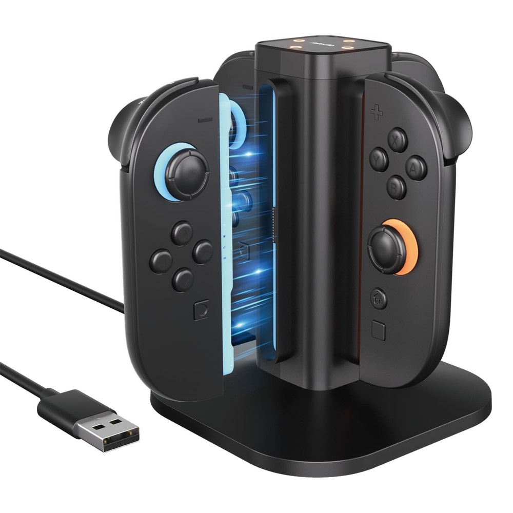 afbptek Switch 2 Joy Con Charging Station, LED Indicator, 4 Joycon Black