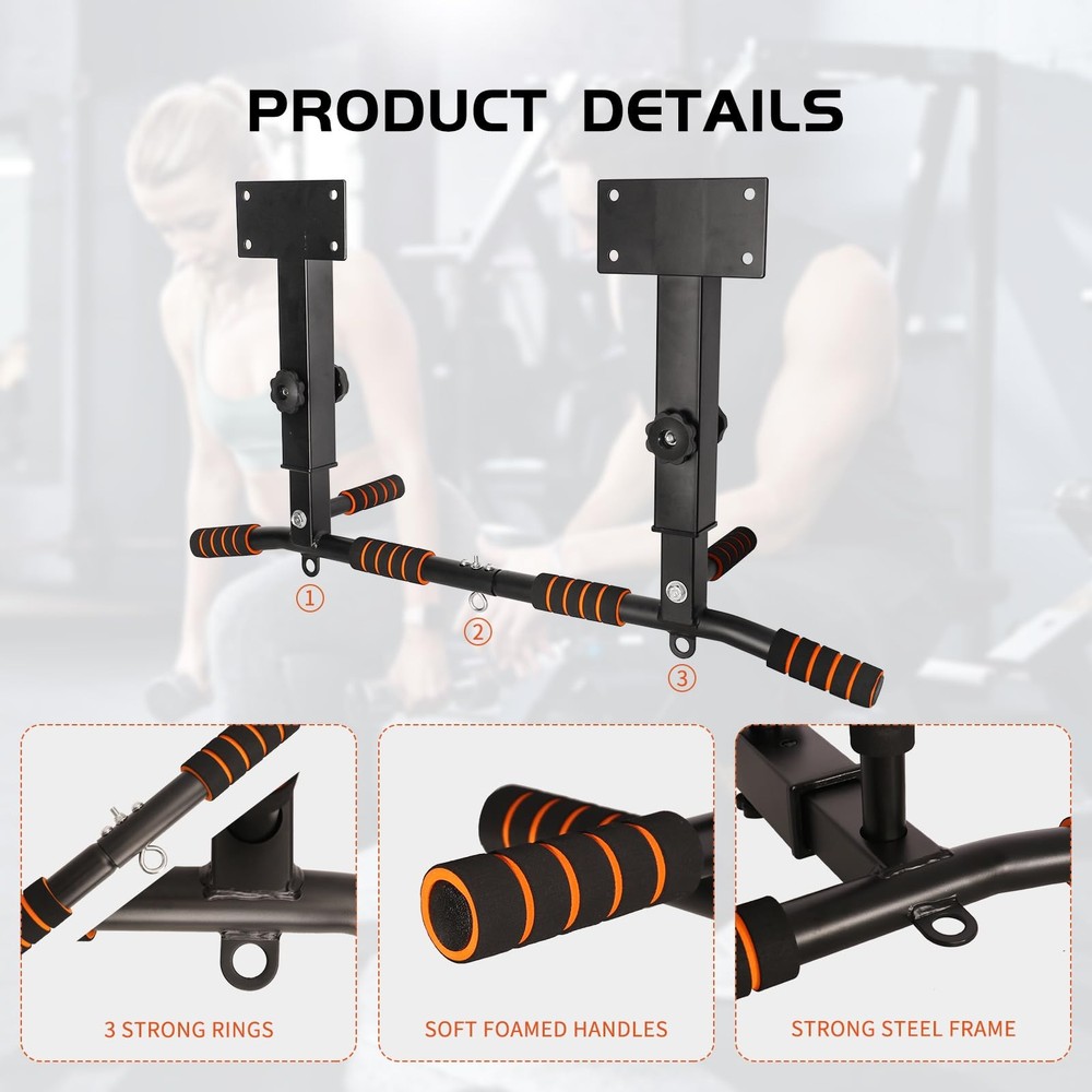Pull Up Bar Wall Mounted: Wall Adjustable Joist Mount Pull Up Bar & Chin Up B...