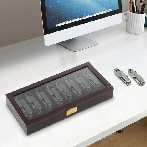Elegant Ebony Knife Storage Box with Visual Lid & Secure Lock - 8 Compartments