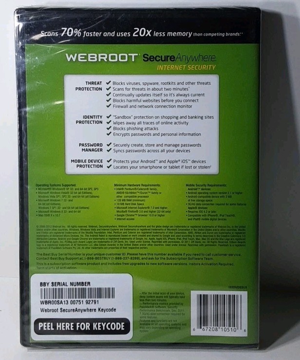 Webroot Software Secure Anywhere Internet Security Plus 2013 for PC, Mac