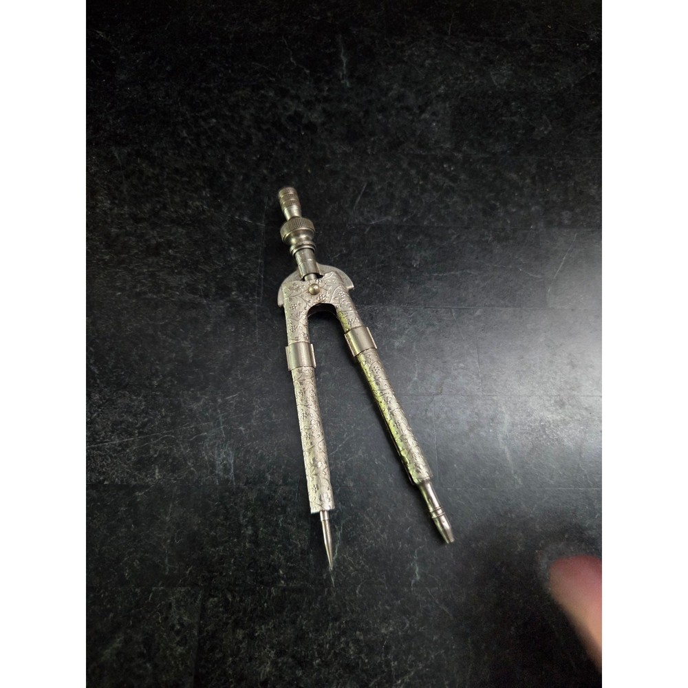 Antique Eagle Pencil Co Drafting Compass Divider Floral Engraved 5”