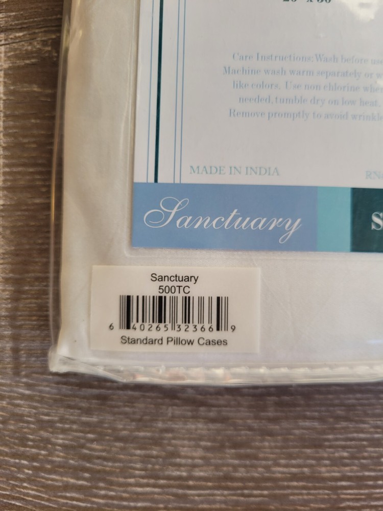 Sanctuary White 500 Thread Count Standard Pillowcase 2 Pack 20" x 30"