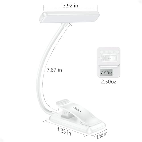 19 LED Rechargeable Book Light for Reading in Bed with Memory Function- White