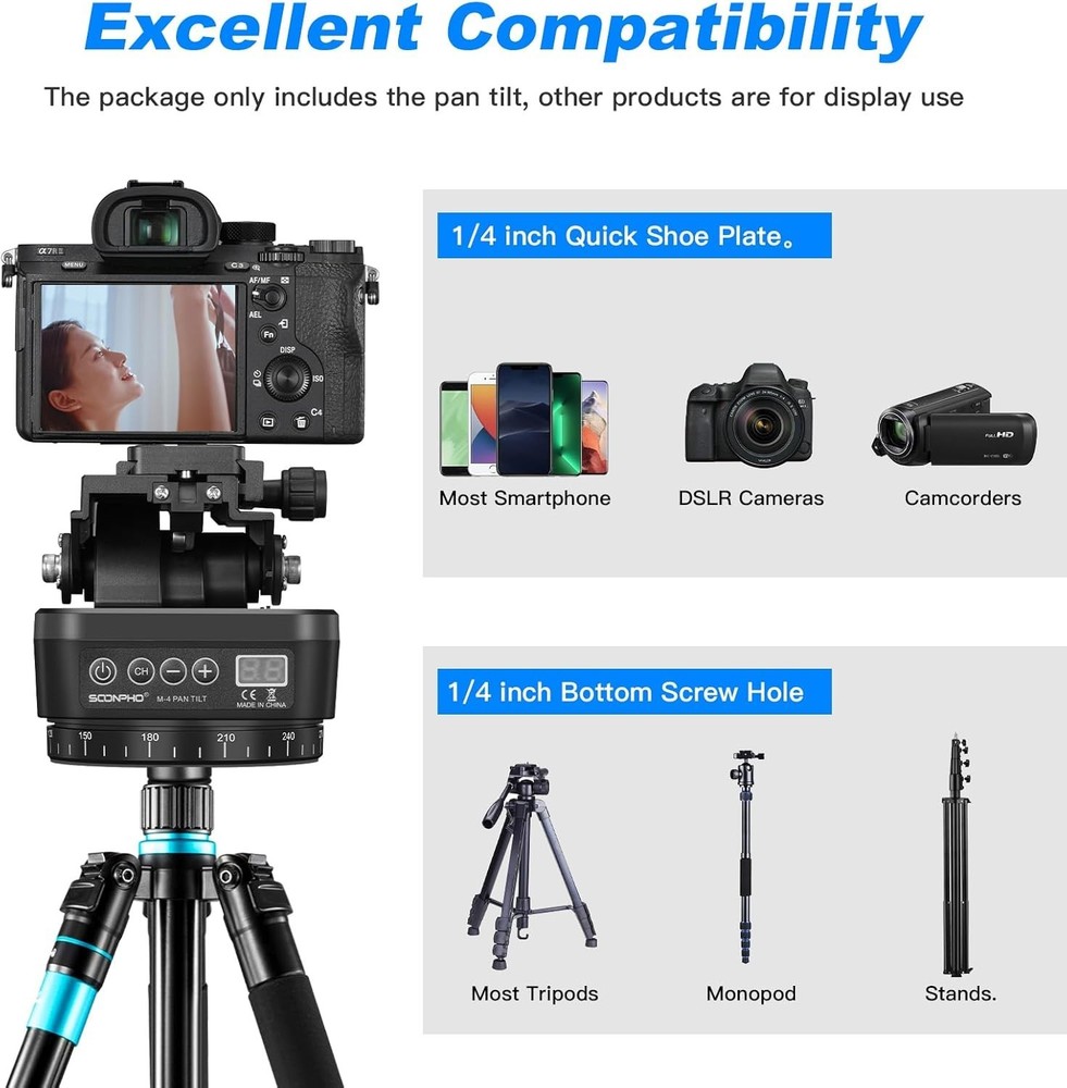 M4 Motorized Rotating Panoramic Tripod Head, Remote Control 360° Pan Tilt Hea...