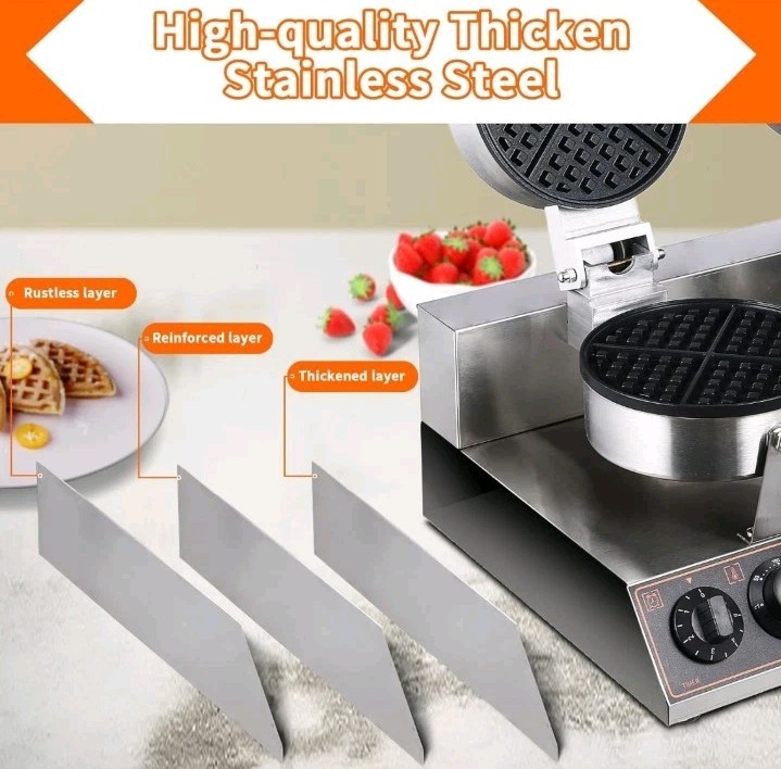 Commercial Dual-Head Round Waffle Maker, Non-Stick