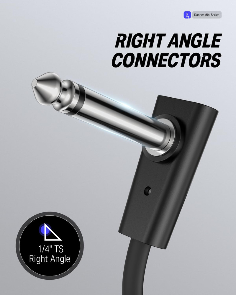 Flat Patch Cables for Guitar Effects Pedals, 6-Inch Right Angle, 6-Pack