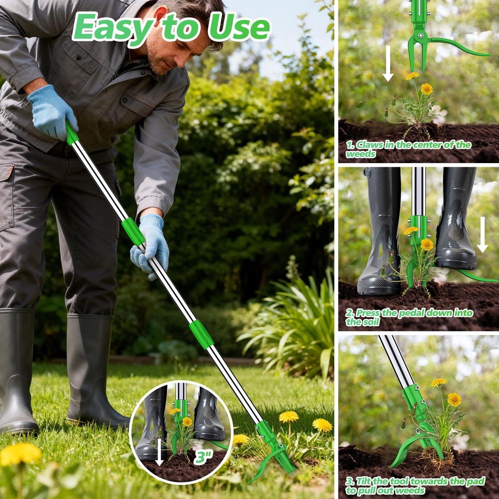 Weed Puller Tool - Stand Up Weed Remover Tool with 4-Claw Steel Head, 50" Adj...