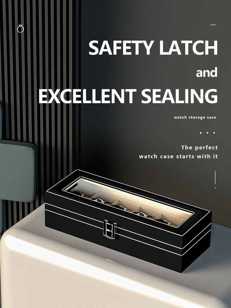 Ausalivan Watch Display Case For Men,Leather 6 Slots, Black Leather