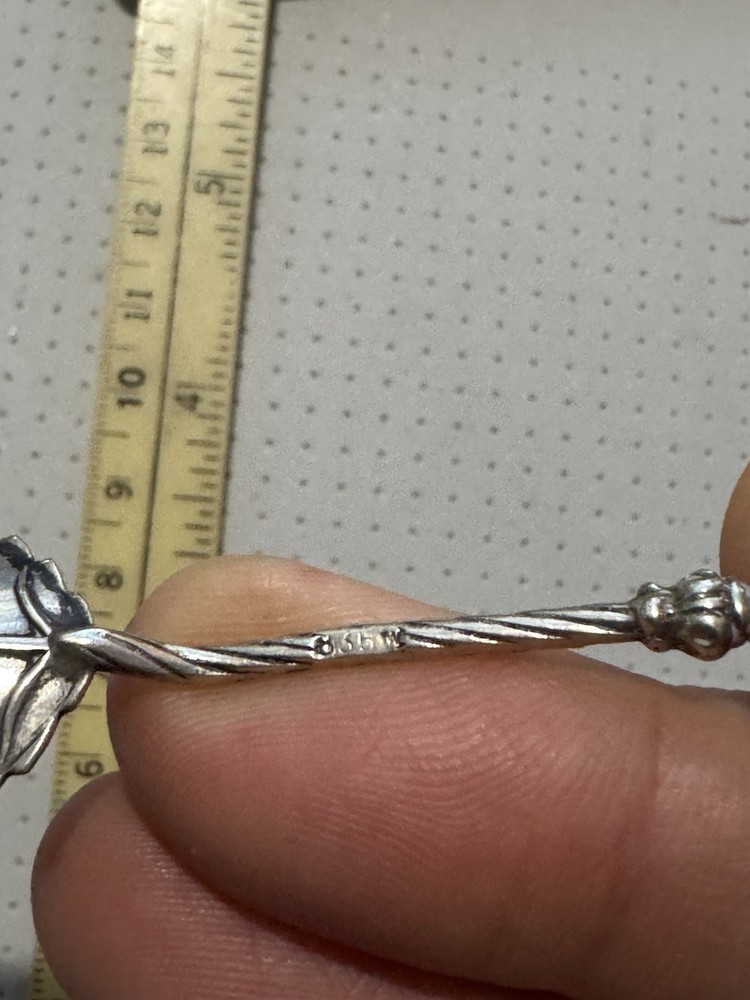 Silver Souvenir Spoon Leaf Bowl Bear Topper