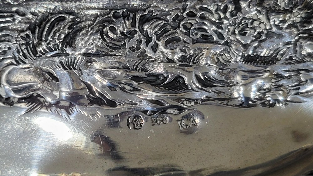 ANTIQUE GERMAN 800 SILVER REPOUSSE CENTERPIECE DISH, 278 Grams