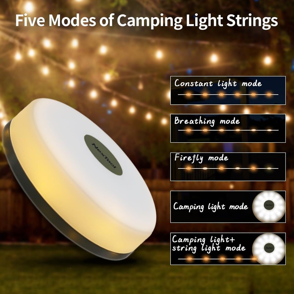 Portable LED Camping String Lights Lantern Waterproof USB Rechargeable Magnetic
