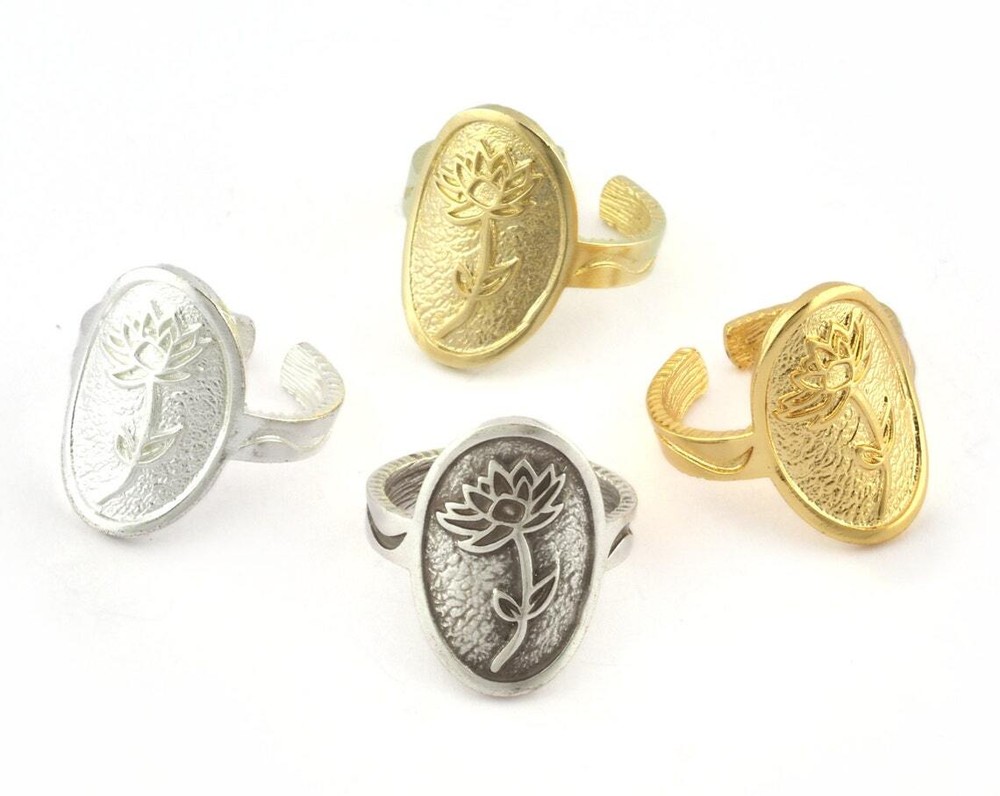 Birth Monthly Flower (July Water Lily) Adjustable Ring Raw Solid Brass 8us 5326