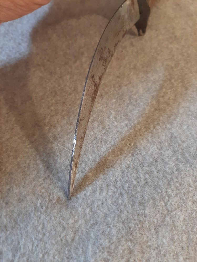 Vintage Fixed Blade Curved Dagger with Inlayed Wooden Handle & Sheath
