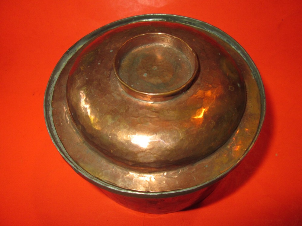 Old Copper Solid Unique Shape ORNATE Handcrafted HAMMERED SMALL POT W LID VTG