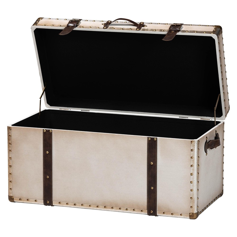 Baxton Studio Nevio Vintage Weathered White Canvas Storage Trunk