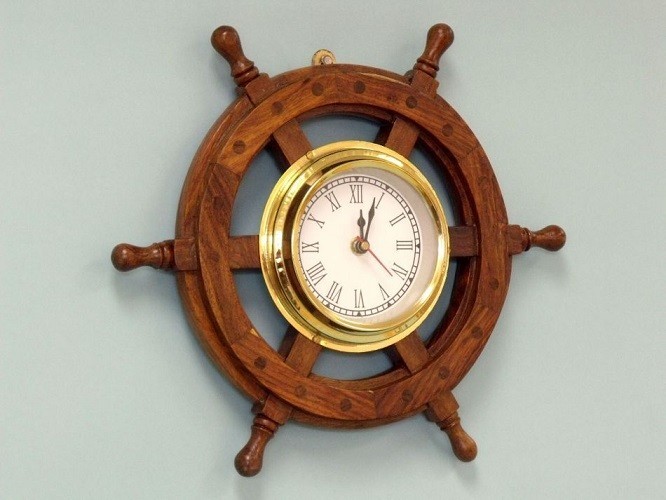 Deluxe Class Wood and Brass Ship Wheel Clock