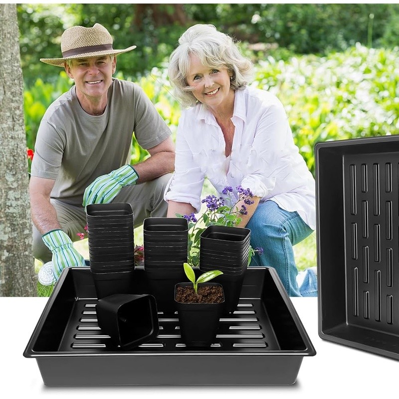 Seedling Trays W/ Square Pots Microgreens Herbs Hydroponics Garden Use