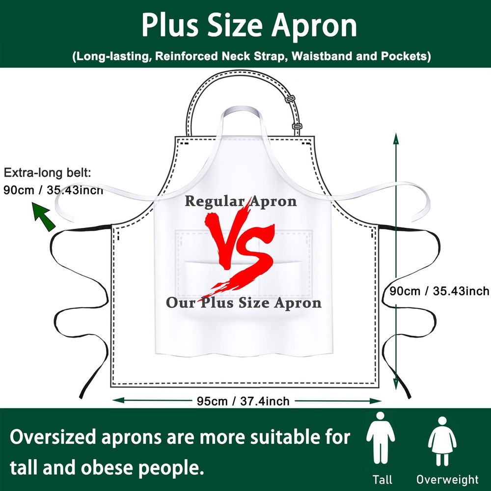 2 Pack Plus Size Chef Apron, Large Adjustable Aprons with Pockets for Men Wom...