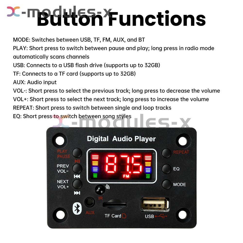 Audio Amplifier Board 2*25W 2CH Bluetooth 5.0 MP3 Decoder Board with Amplifier