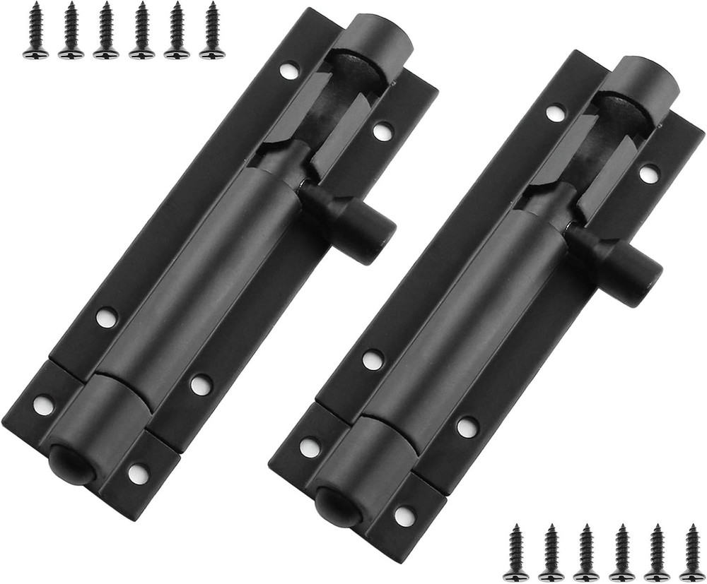 BokWin 2Pcs 3 Inch Door Latch Lock Slide Bolt, Solid 3 Inch(2 pcs), Black
