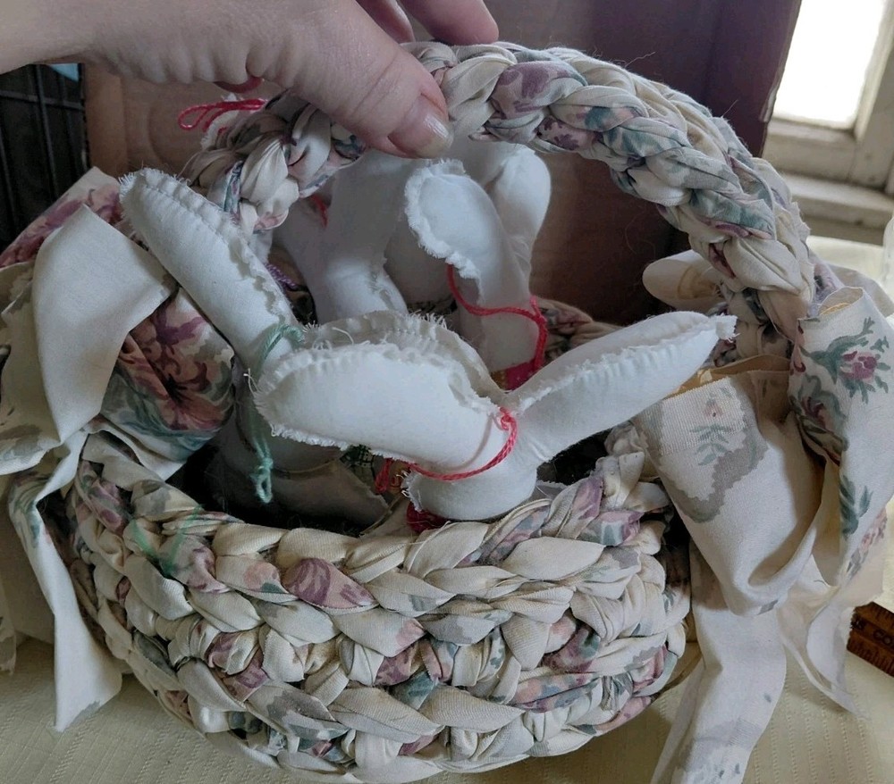 Handmade Fabric Easter Basket With Fabric Bunnies