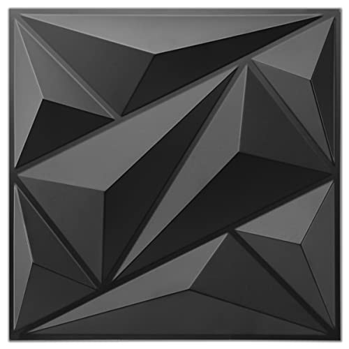 3D Wall Panel Diamond for Interior Wall Décor, PVC Flower 33 Pack 33 Black