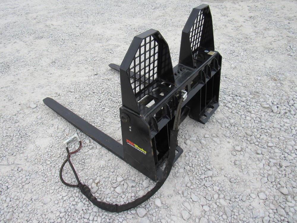 48″ Hydraulic Sliding Walk Through Pallet Fork Set Skid Steer Quick Attach