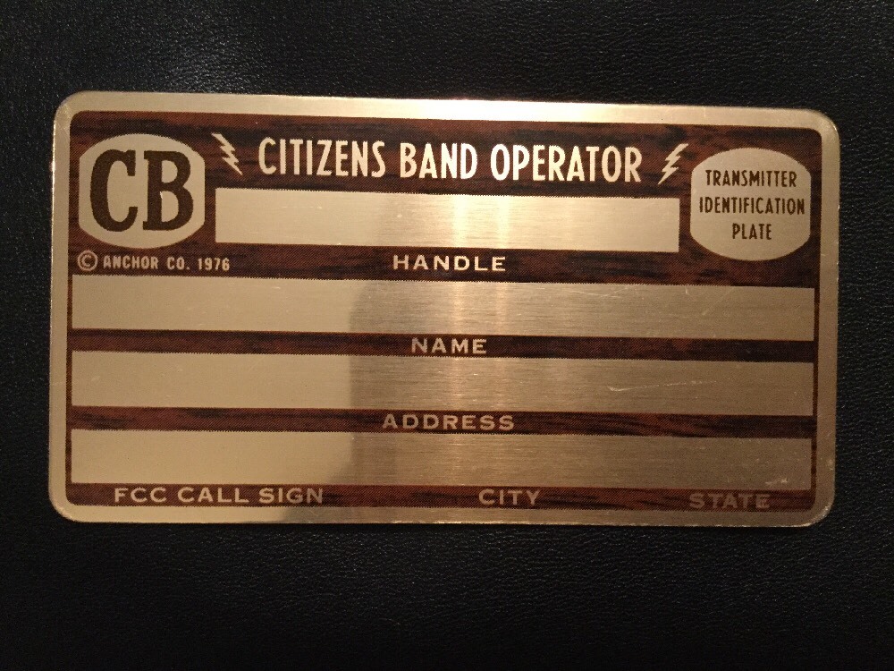 VINTAGE CB HAM RADIO OPERATOR TRANSMITTER ID PLATE- Engraveable 1976