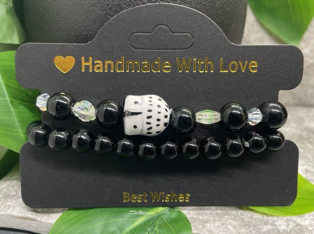 2 PC Handmade Beaded Stackable 7” Plus Stretch Owl Bracelet Set New B3700