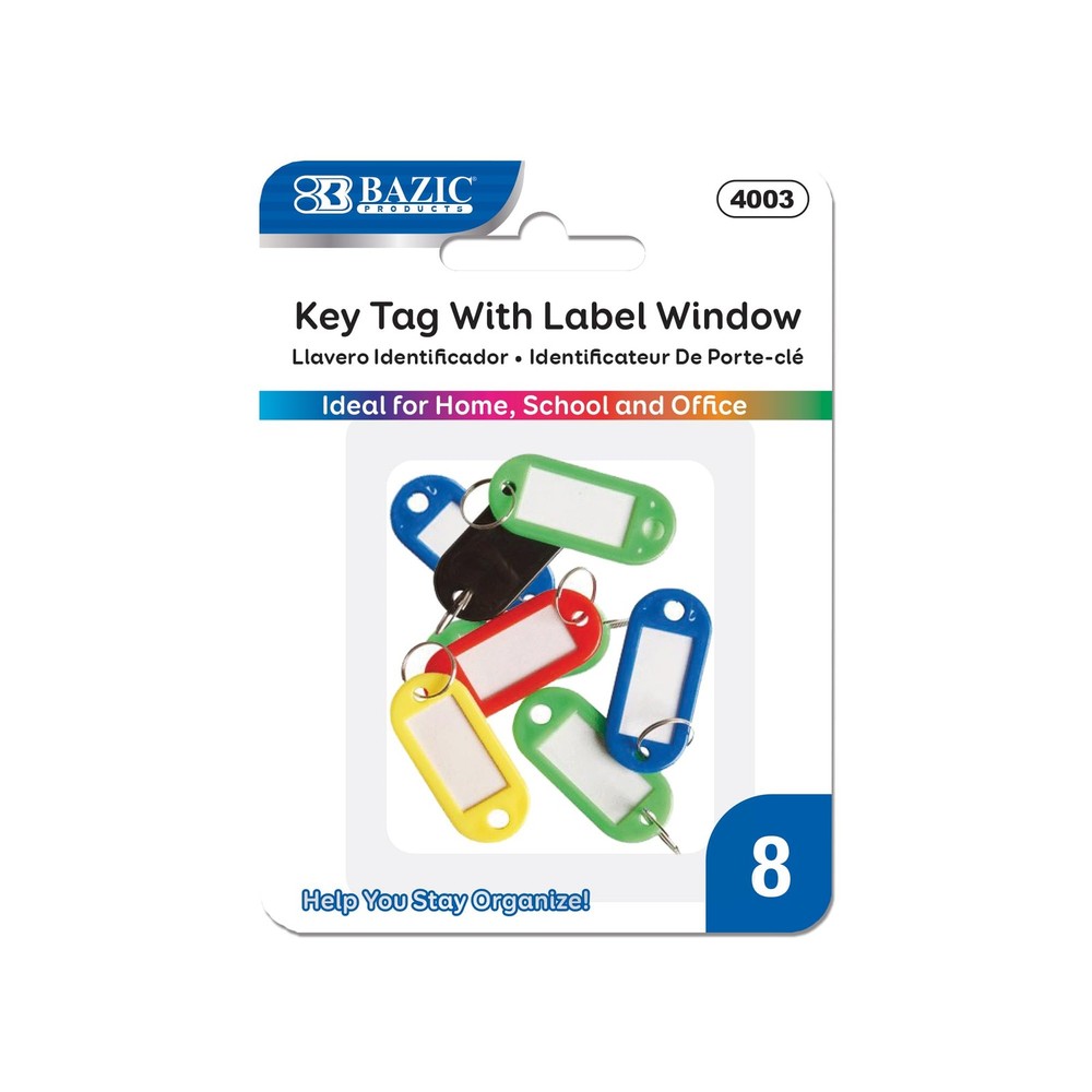 BAZIC Key Tag w/Label Window (8/Pack), 1-Pack,Modern (1970-Now)