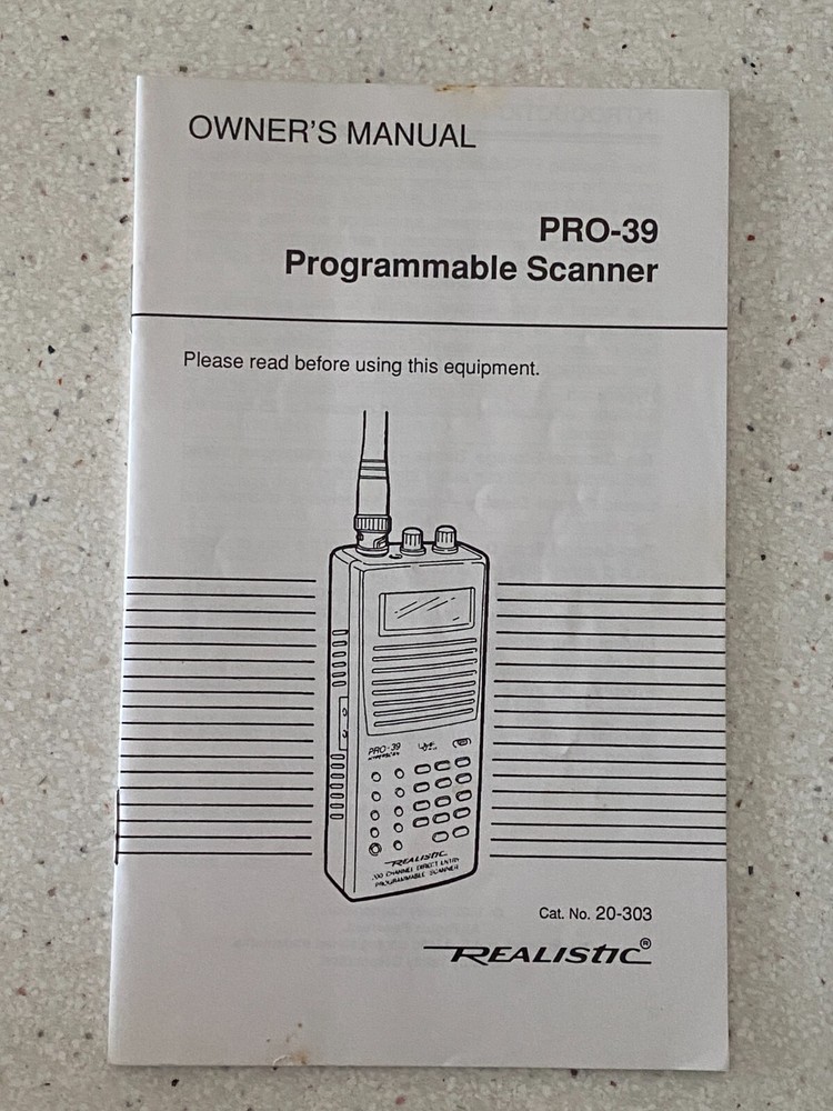 Realistic 20-303 PRO-39 Programmable Scanner Owner's Manual