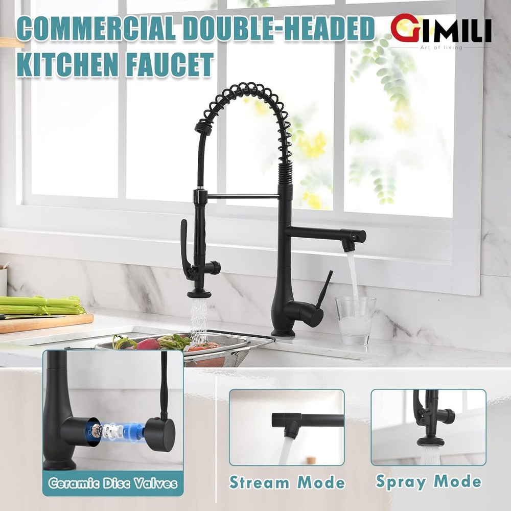 Matte Black Kitchen Faucet with Pull Down Sprayer Single Handle High Pressure