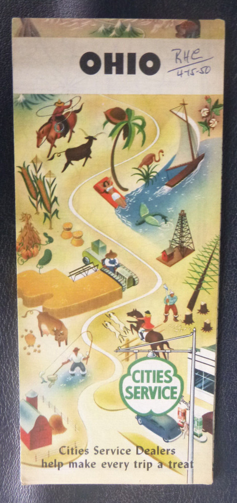 1948 Ohio road map Cities Service gas