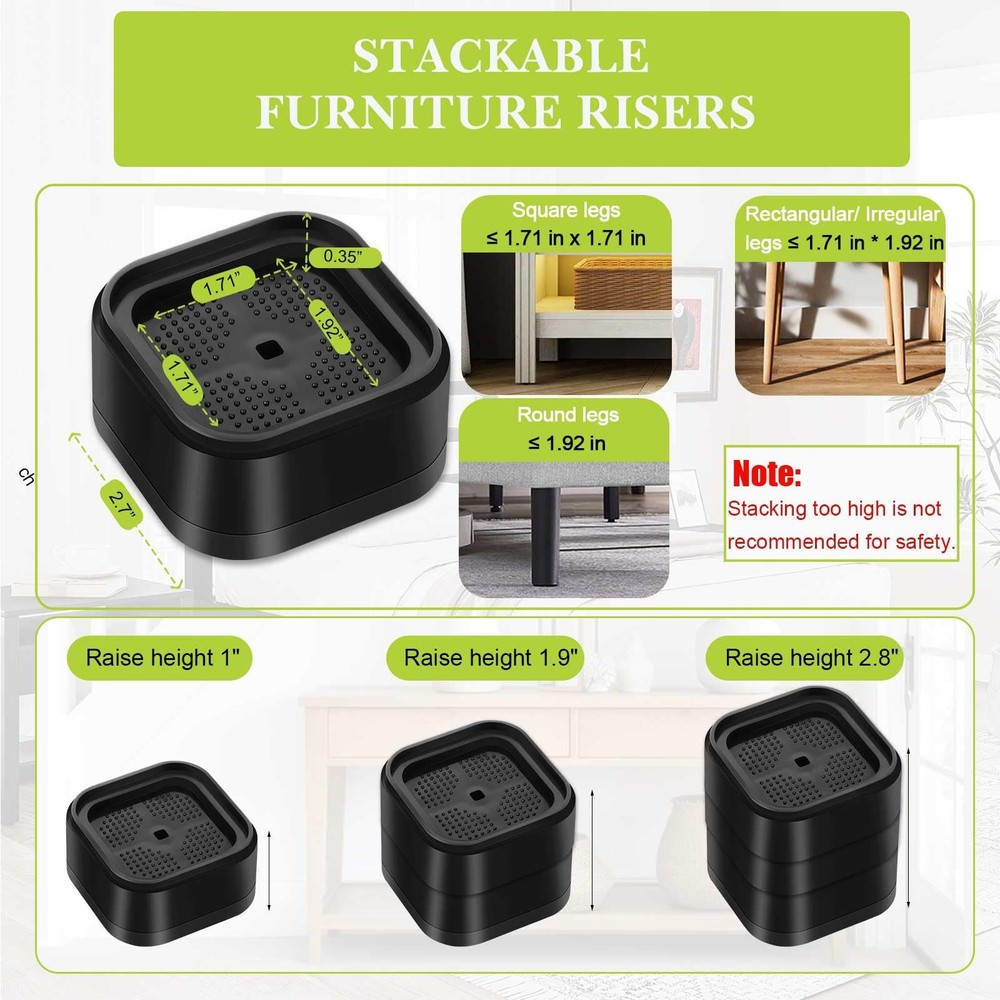 Furniture Risers 4 Pack Adjustable Heavy Duty Bed Sofa Desk / Elevadores Muebles