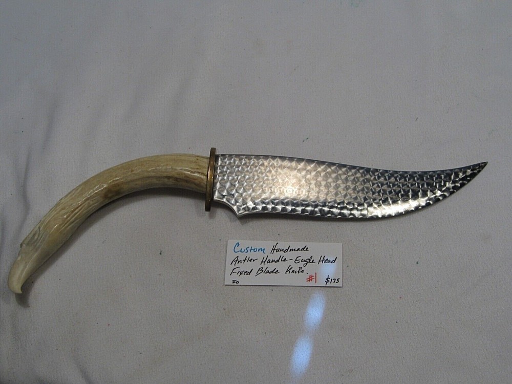 Custom Handmade Antler Handle Eagle Head Fixed Blade Knife.  #1