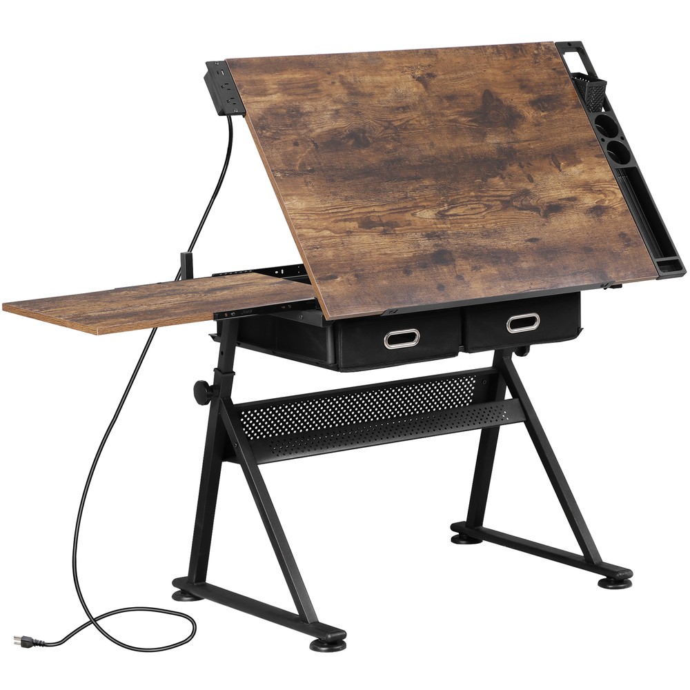 Adjustable Artist Table Tilted Tabletop w/Drafting Stool & Storage Drawer Retro