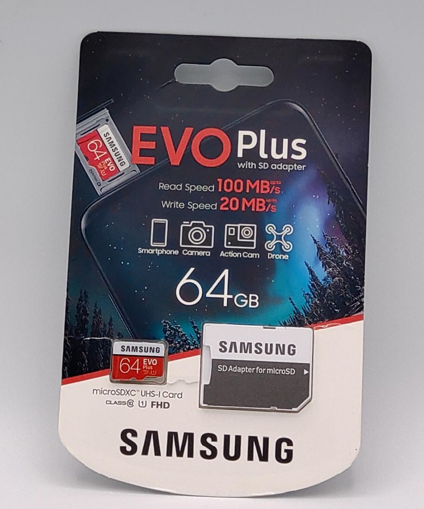Samsung EvoPlus 64GB Micro SDXC UHS-IClass 10 Flash Memory Card with SD Adapter
