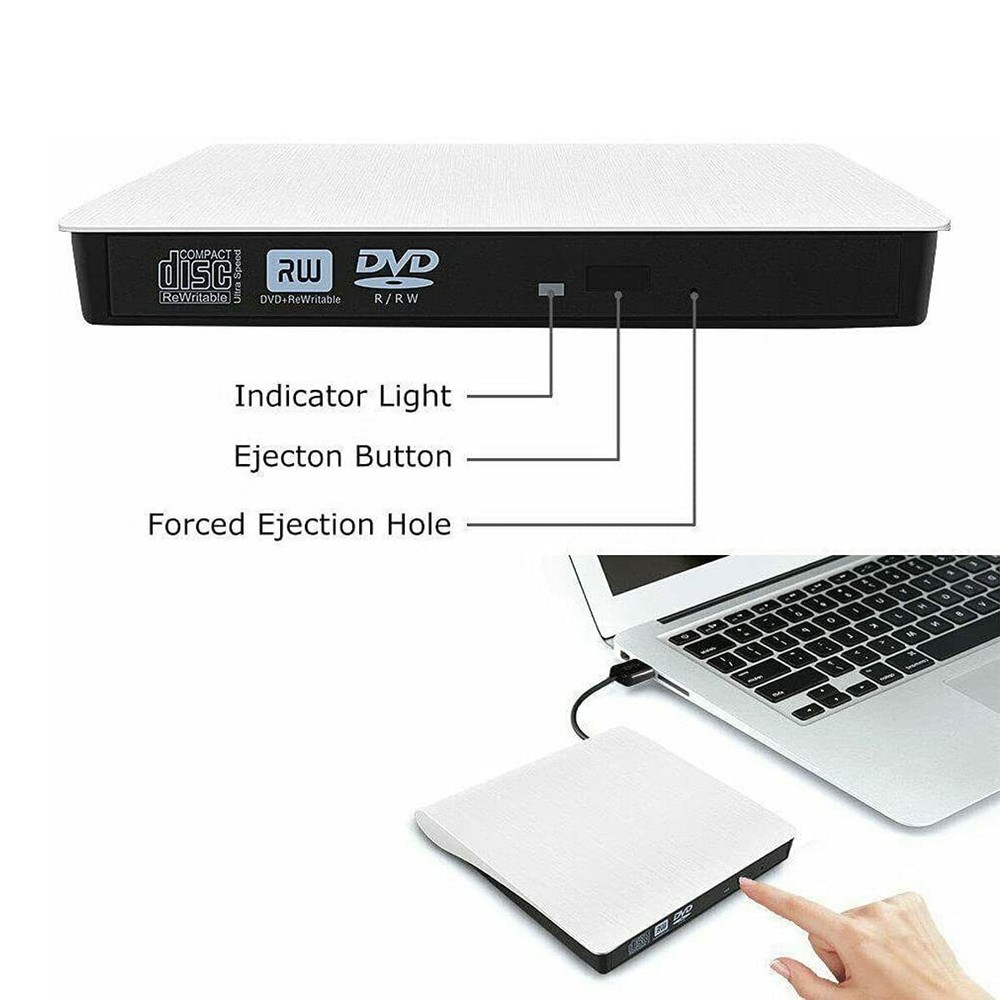 DVD CD RW USB External CD RW Disc Burner Drive Reader Windows 7 10 11 Laptop PC