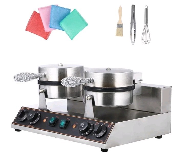 Commercial Dual-Head Round Waffle Maker, Non-Stick