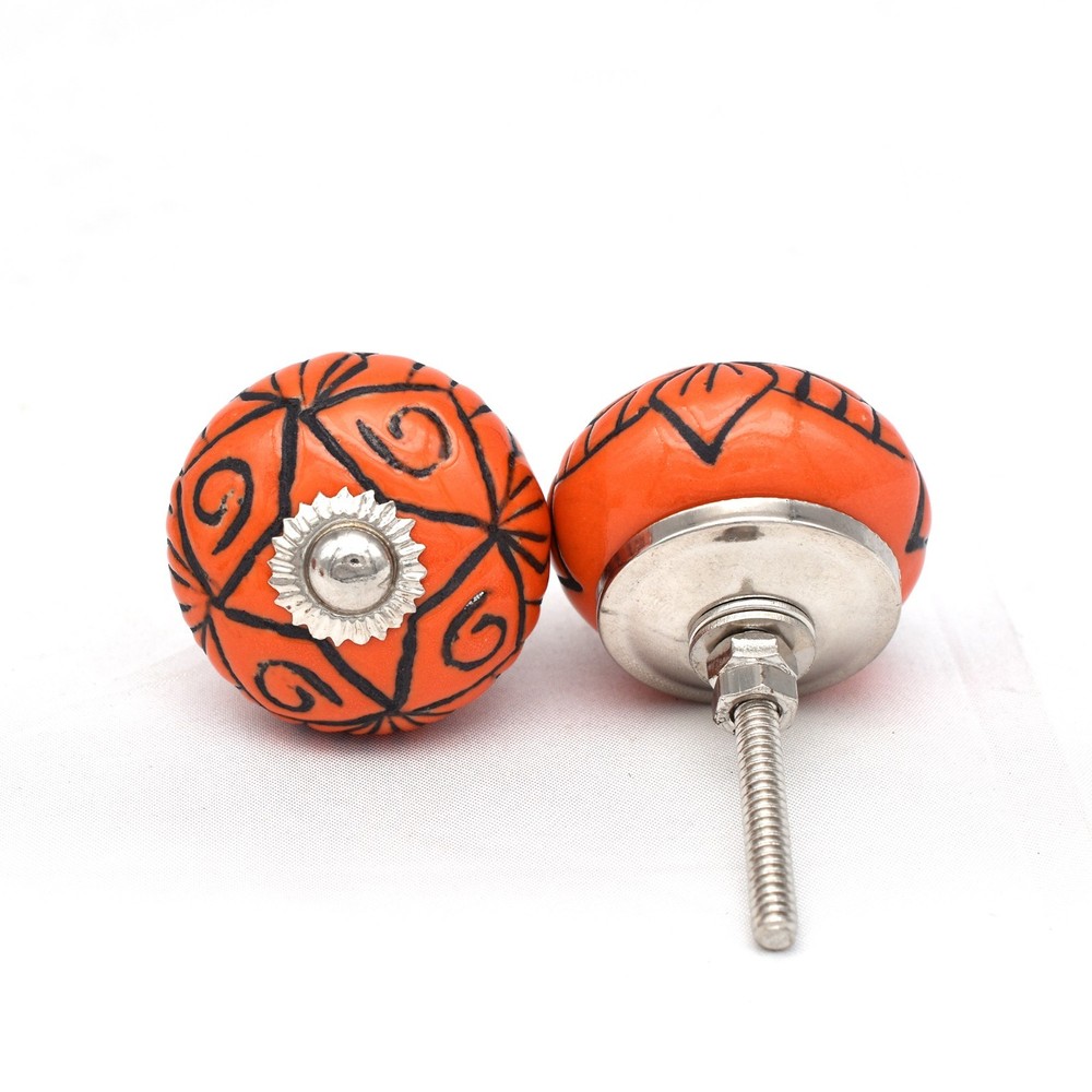 Emboss Orange Color Ceramic Knobs Handpainted Kitchen Cabinet Drawer Pulls