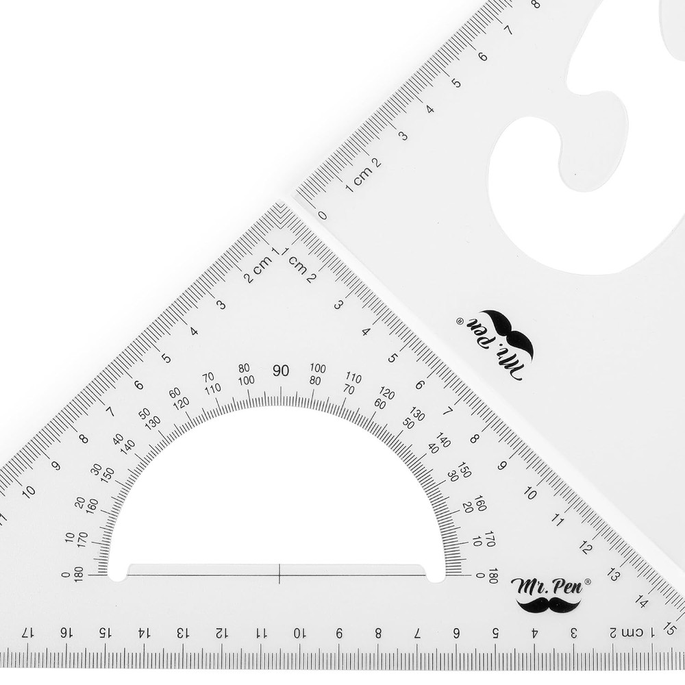 Versatile Drawing Ruler Set: 2 Triangular Rulers with Protractor for Precision