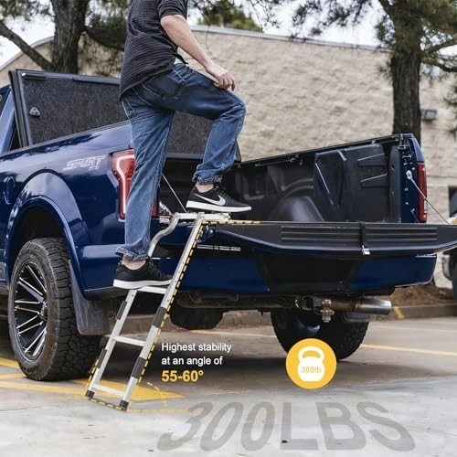 Tailgate Ladder for Pickup Trucks Bed Universal Fit - Rust-Proof Non-Foldable