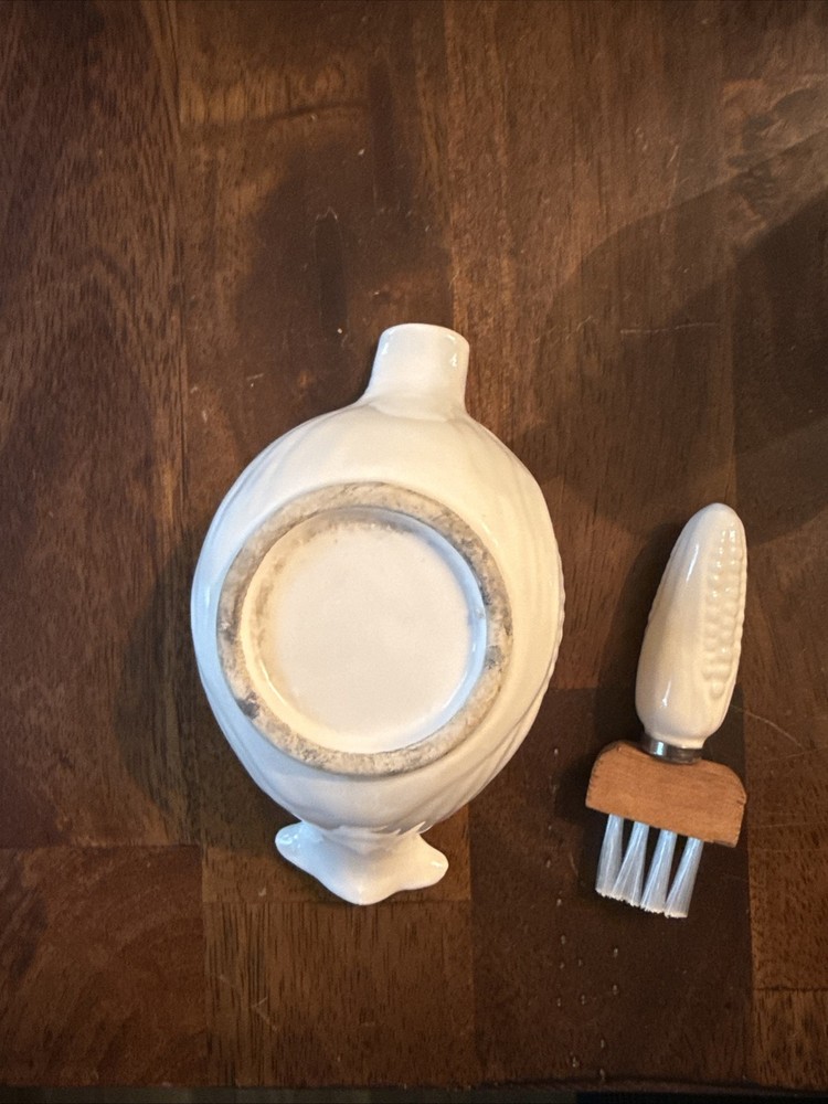 Vintage White Ceramic Corn Butter Dish with Mini Baster