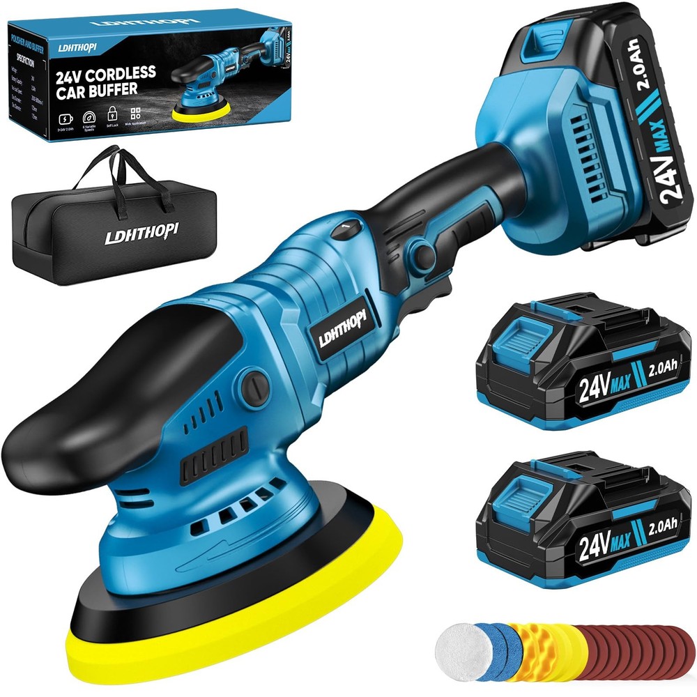 LDHTHOPI Cordless Buffer Polisher with 2×2000mAh Battery, Cordless, Blue