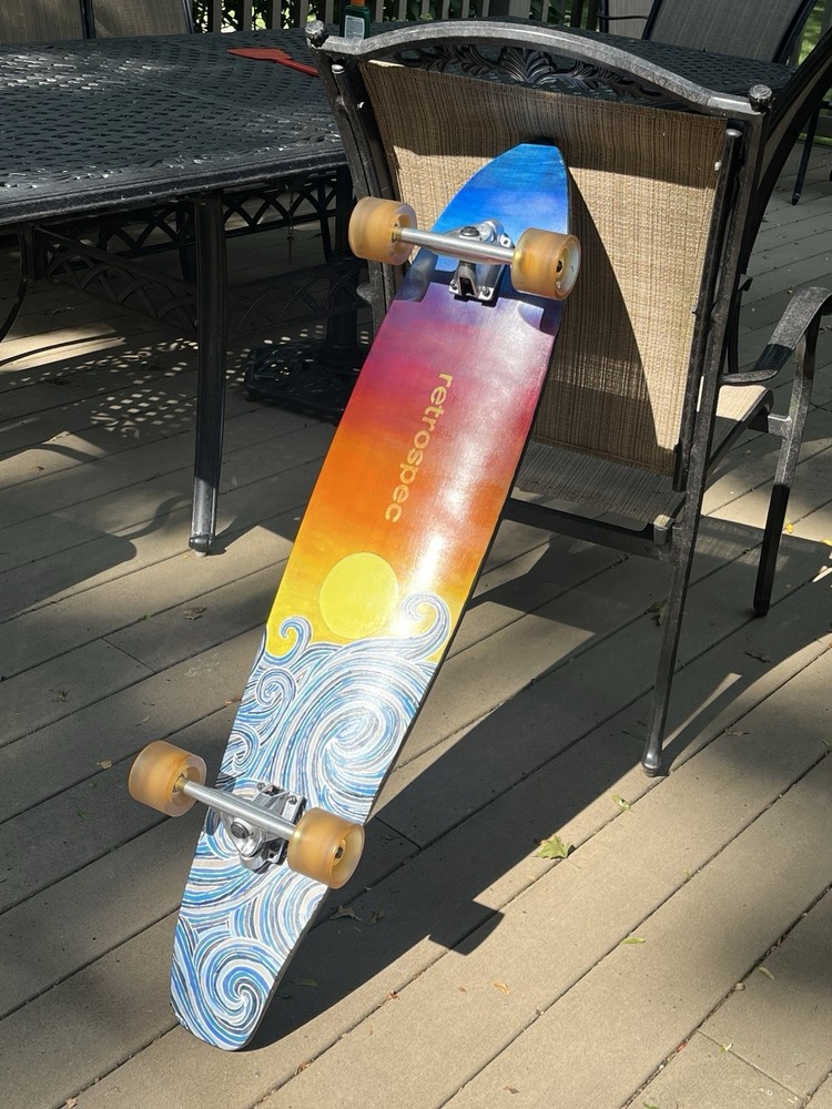 Customized Retrospec Longboard - Sunset over ocean - Hand-painted - Used